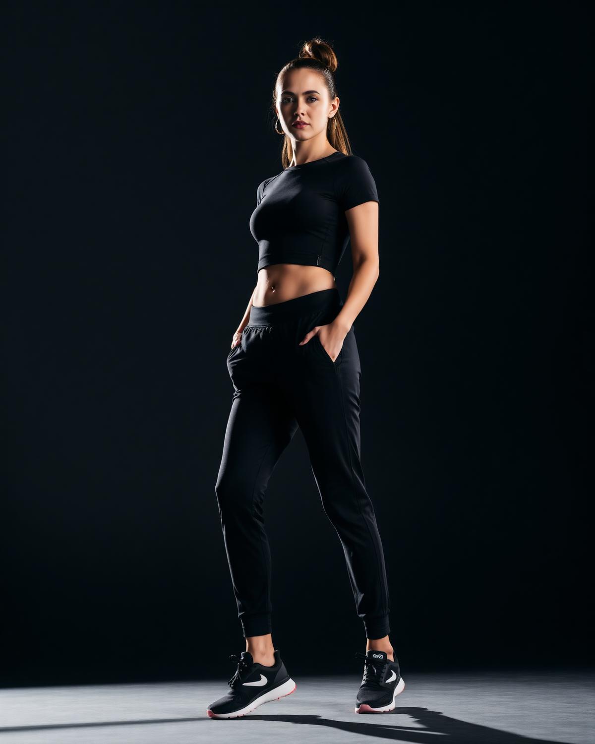 Woman wearing tapered ME8 joggers