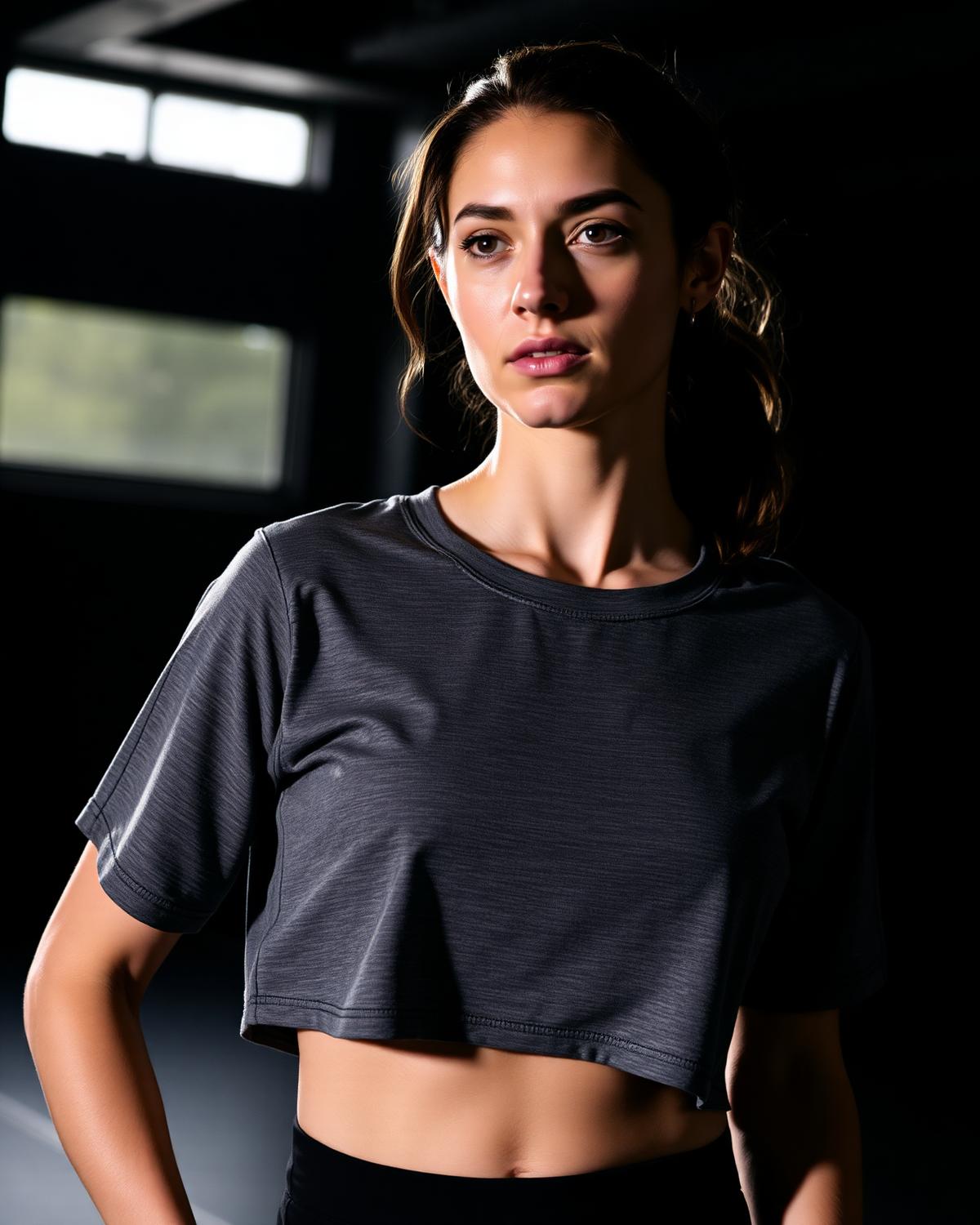 Woman wearing an ME8 cropped training top